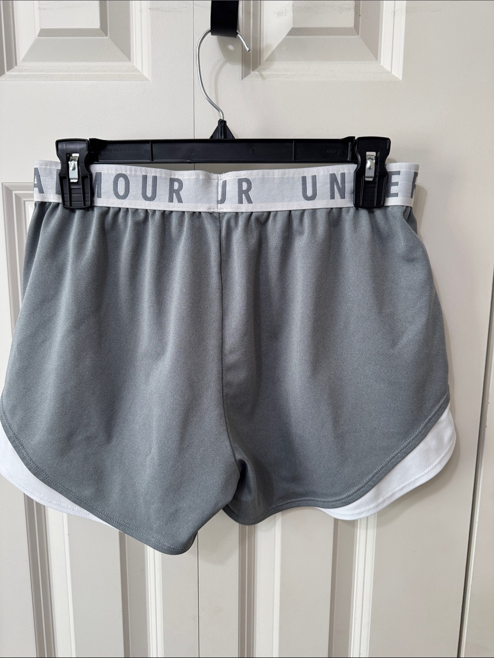 Under Armour Gray and White Women's Athletic Shorts with Pockets - Picture 4 of 5
